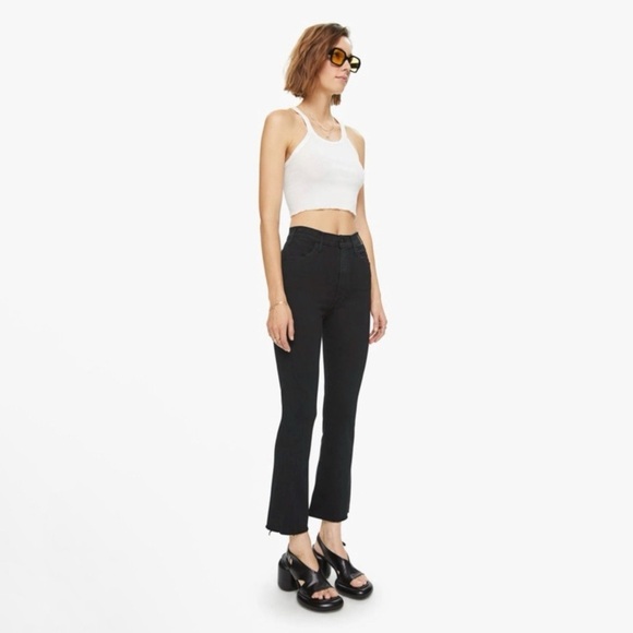 Mother The Hustler Ankle Fray Jean High Waist Flare Raw Hem Not Guilty Black 27 - Picture 2 of 16